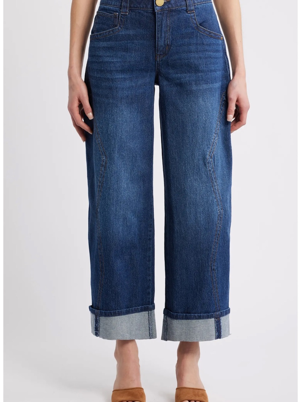 Wit & Wisdom Wide-Leg Cuffed Women's Jeans — Dark Blue